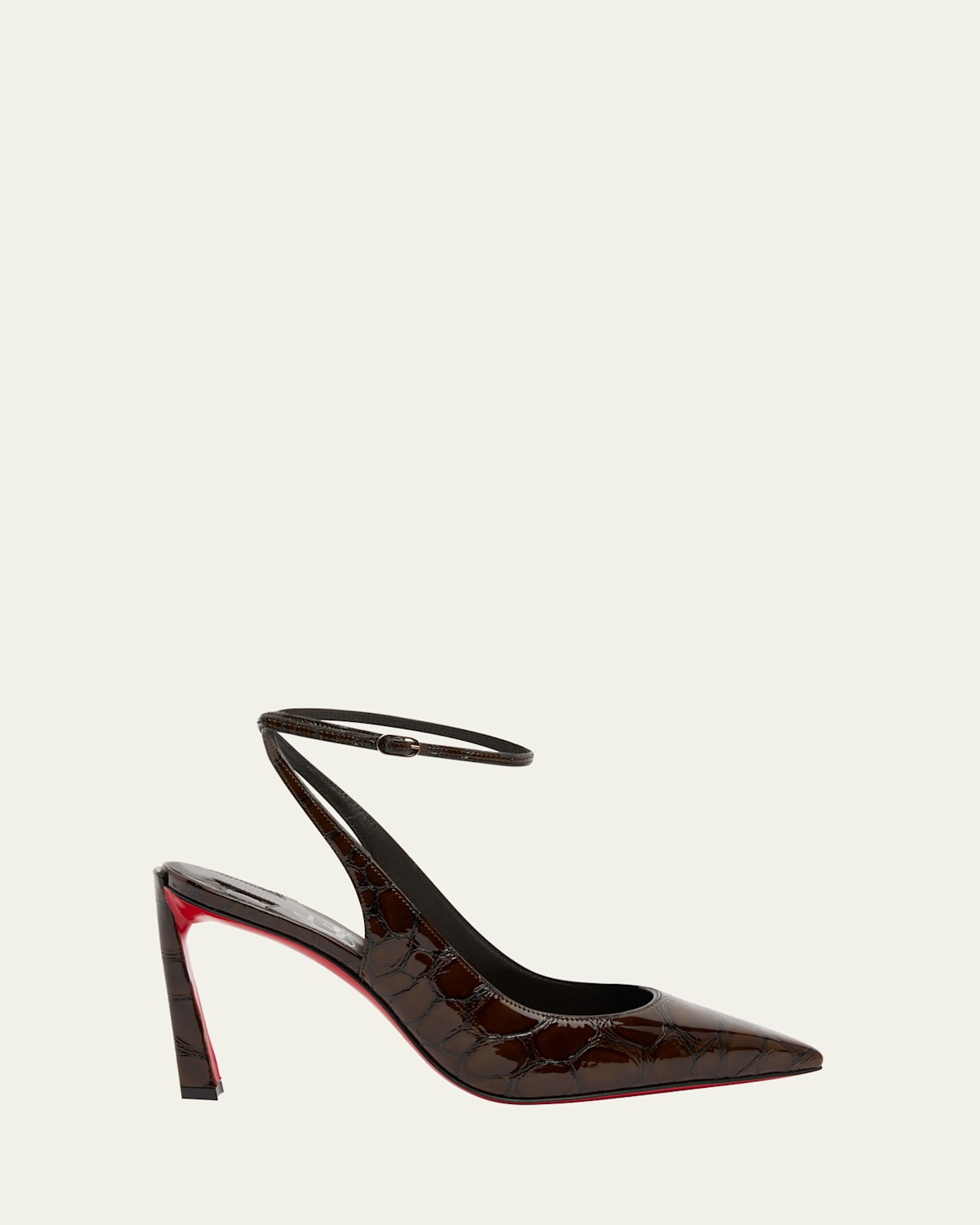 Christian Louboutin Condora Croc-embossed Patent Leather Red Sole Pumps In Brown