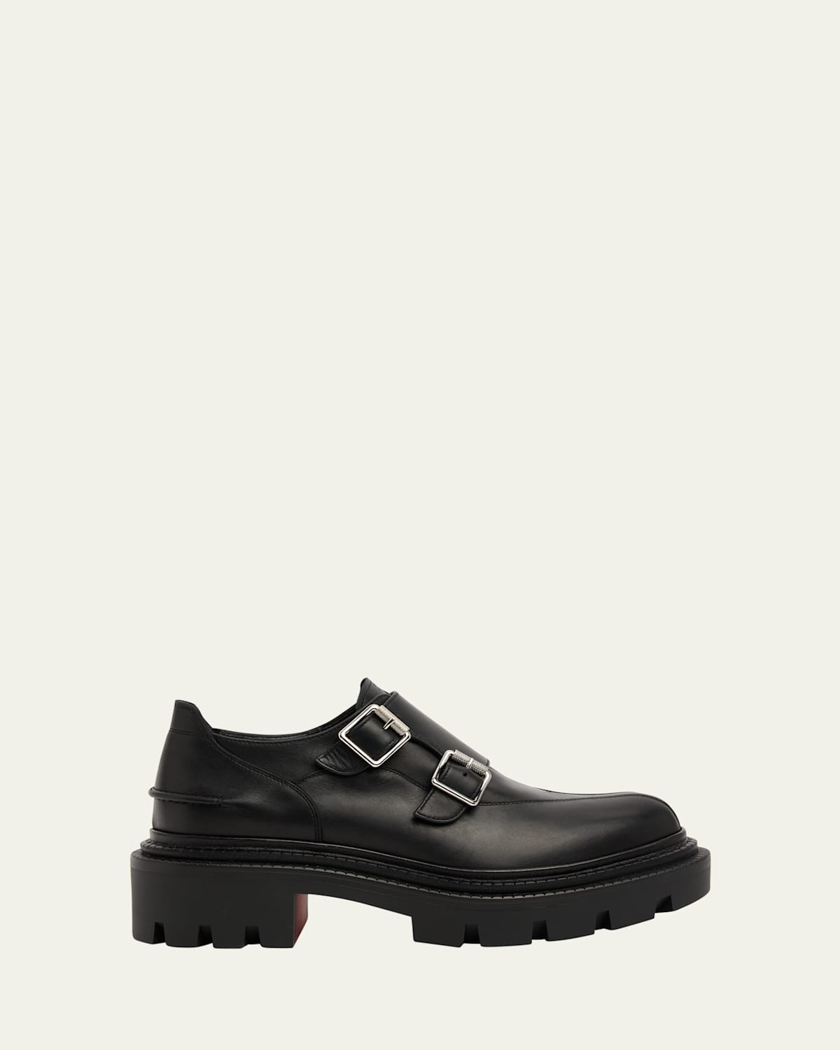 Christian Louboutin Antonina Monk-strap Leather Red Sole Loafers In Black