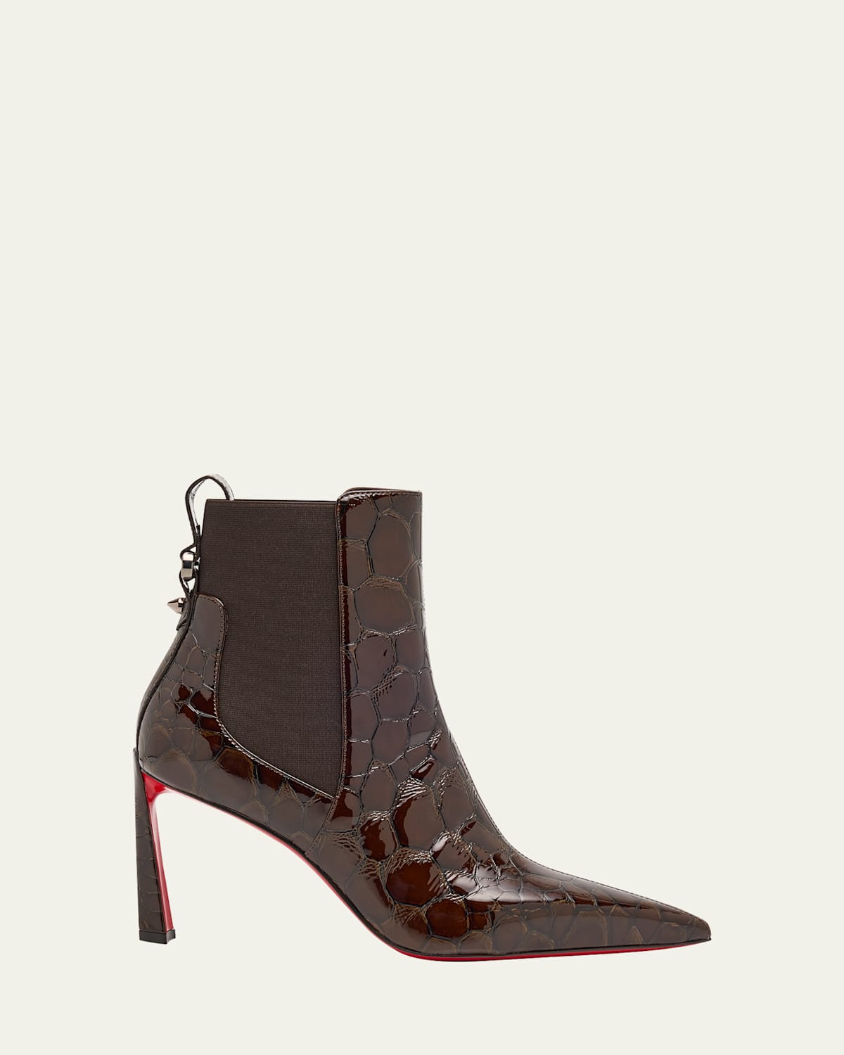 Christian Louboutin Condodo Croc-embossed Patent Leather Booties In Brown