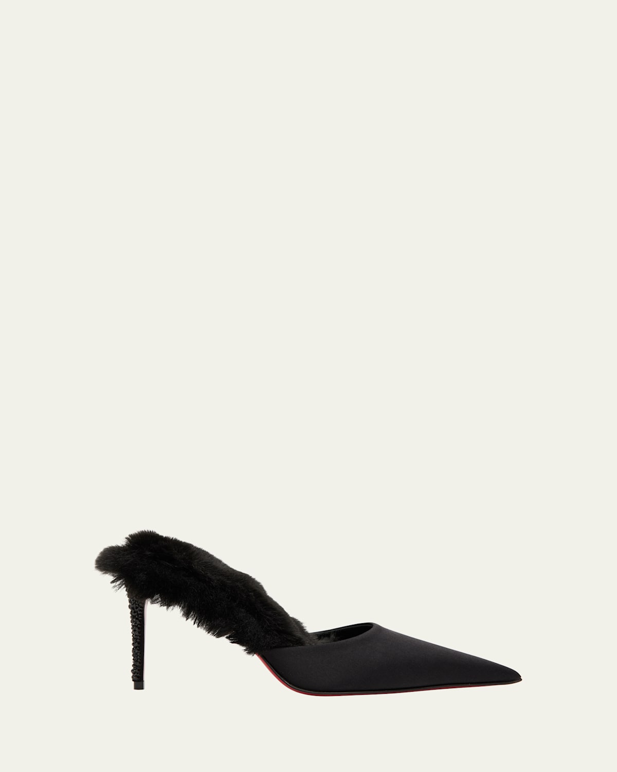 Christian Louboutin Km Faux Fur Satin Mule Pumps In Black