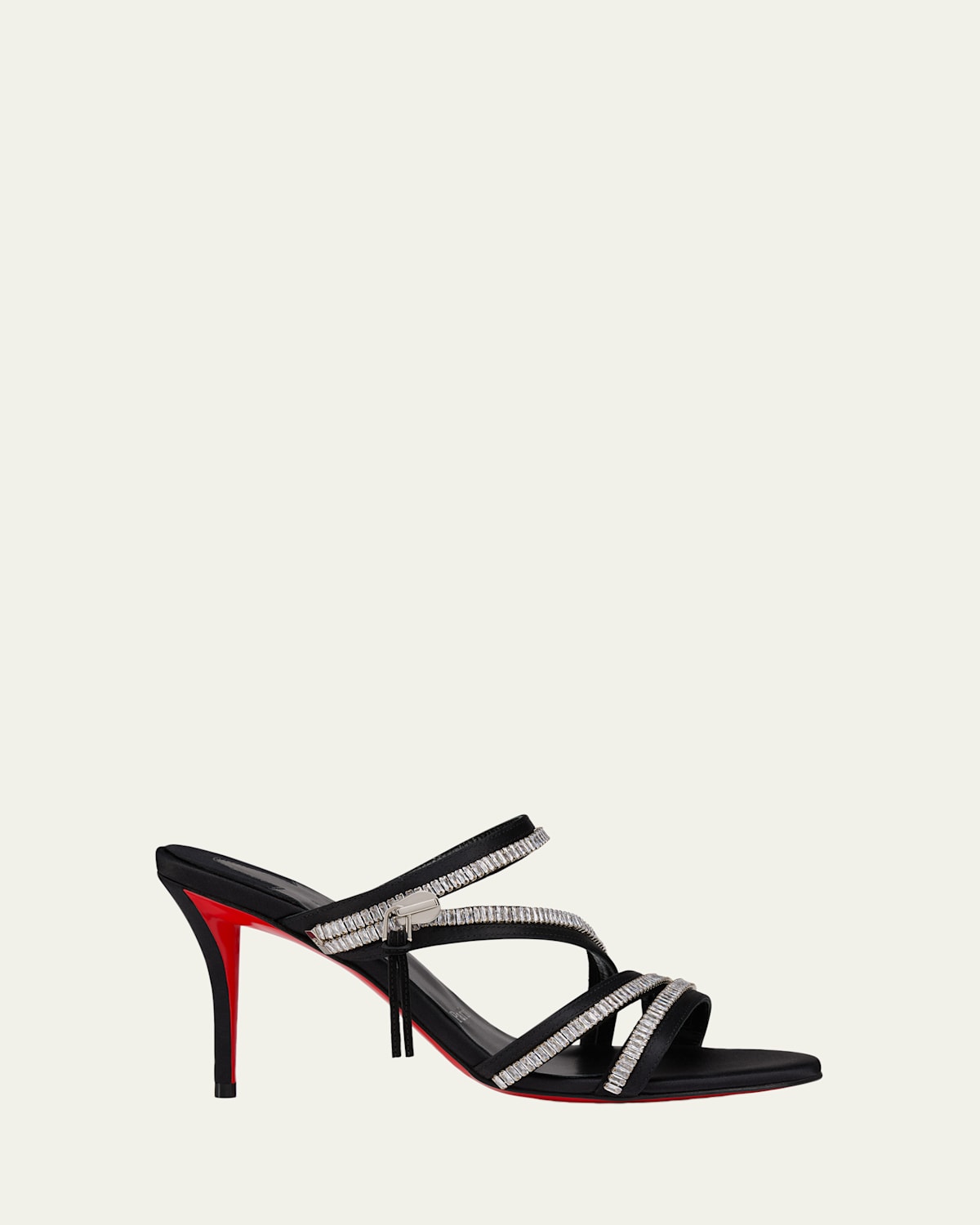 Christian Louboutin Meryl Zip Strass Satin Red Sole Sandals In Black