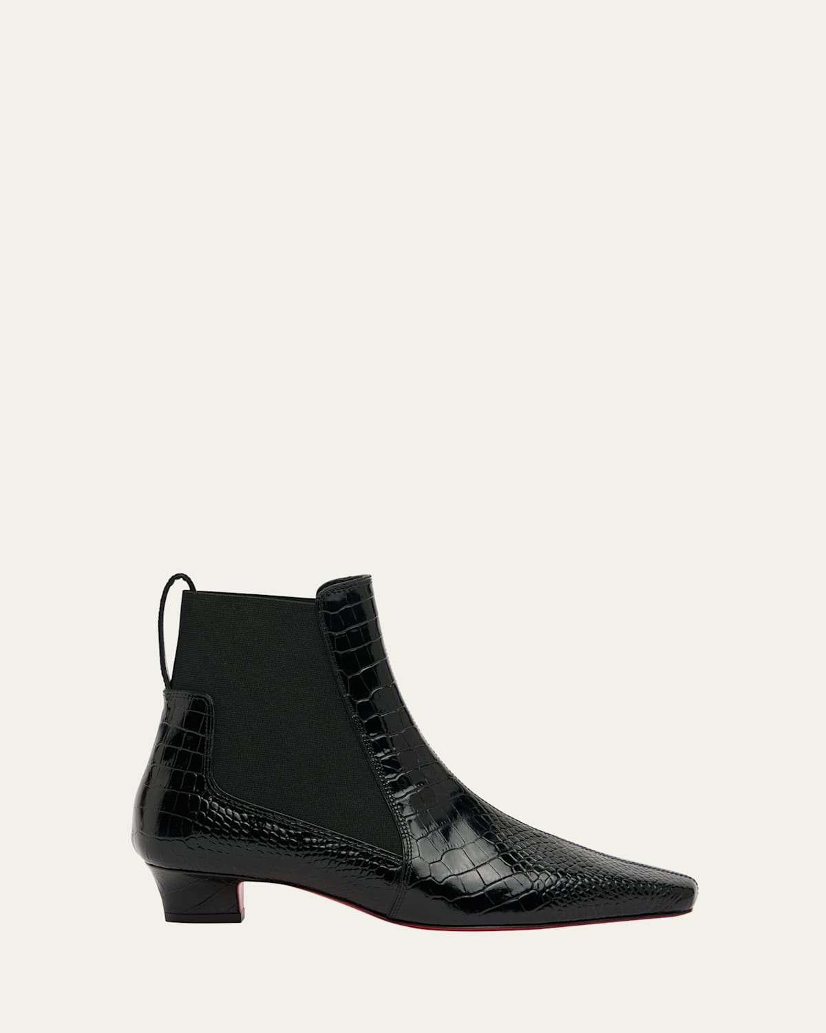 Christian Louboutin Promidavol Croc-embossed Leather Red Sole Ankle Booties In Black