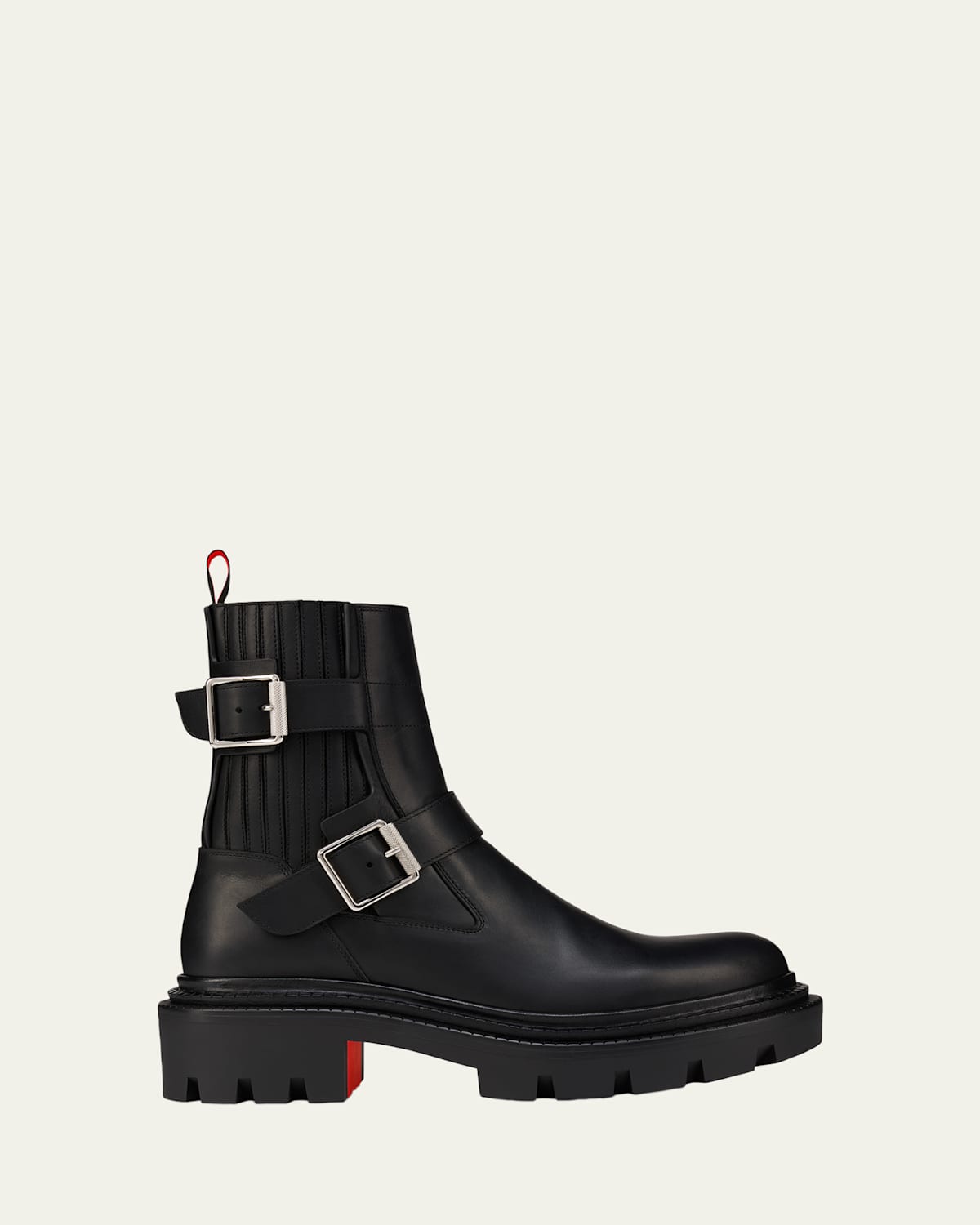 Christian Louboutin Oxybootie Red Sole Leather Moto Boots In Black
