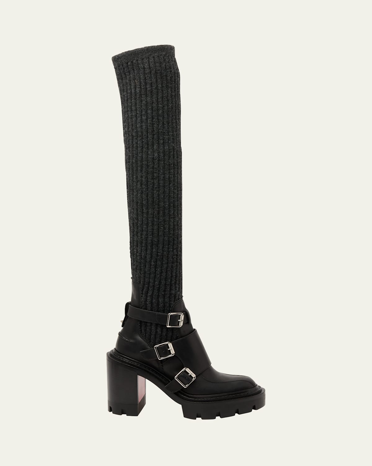 Christian Louboutin Cortinetta Alta College Red Sole Knee Boots In Black