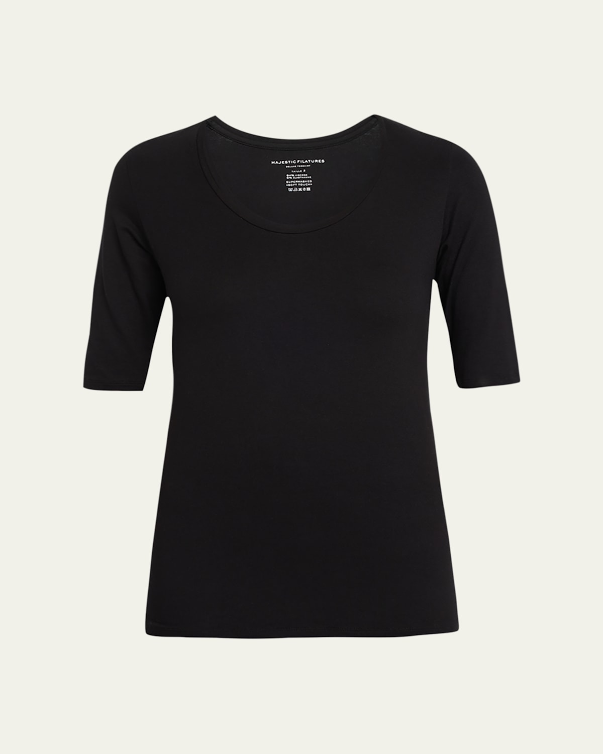 Majestic Soft Touch Long-sleeve Scoop-neck Tee In Black