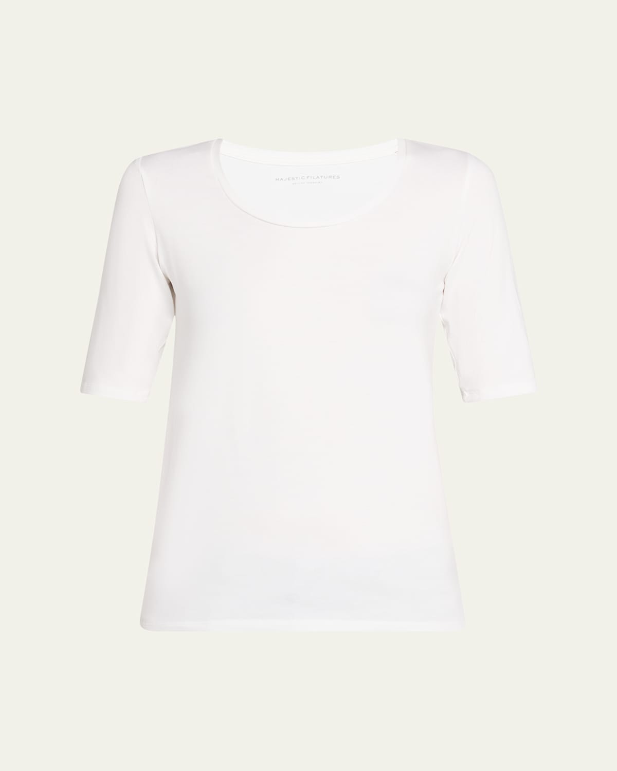 Majestic Soft Touch Half-sleeve Scoop-neck Top In White