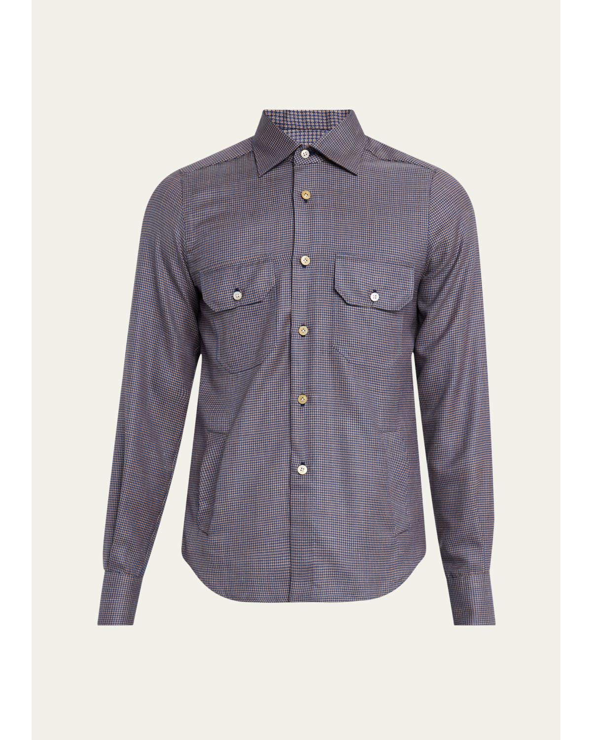 Men'S Cashmere Blend Micro-Check Overshirt