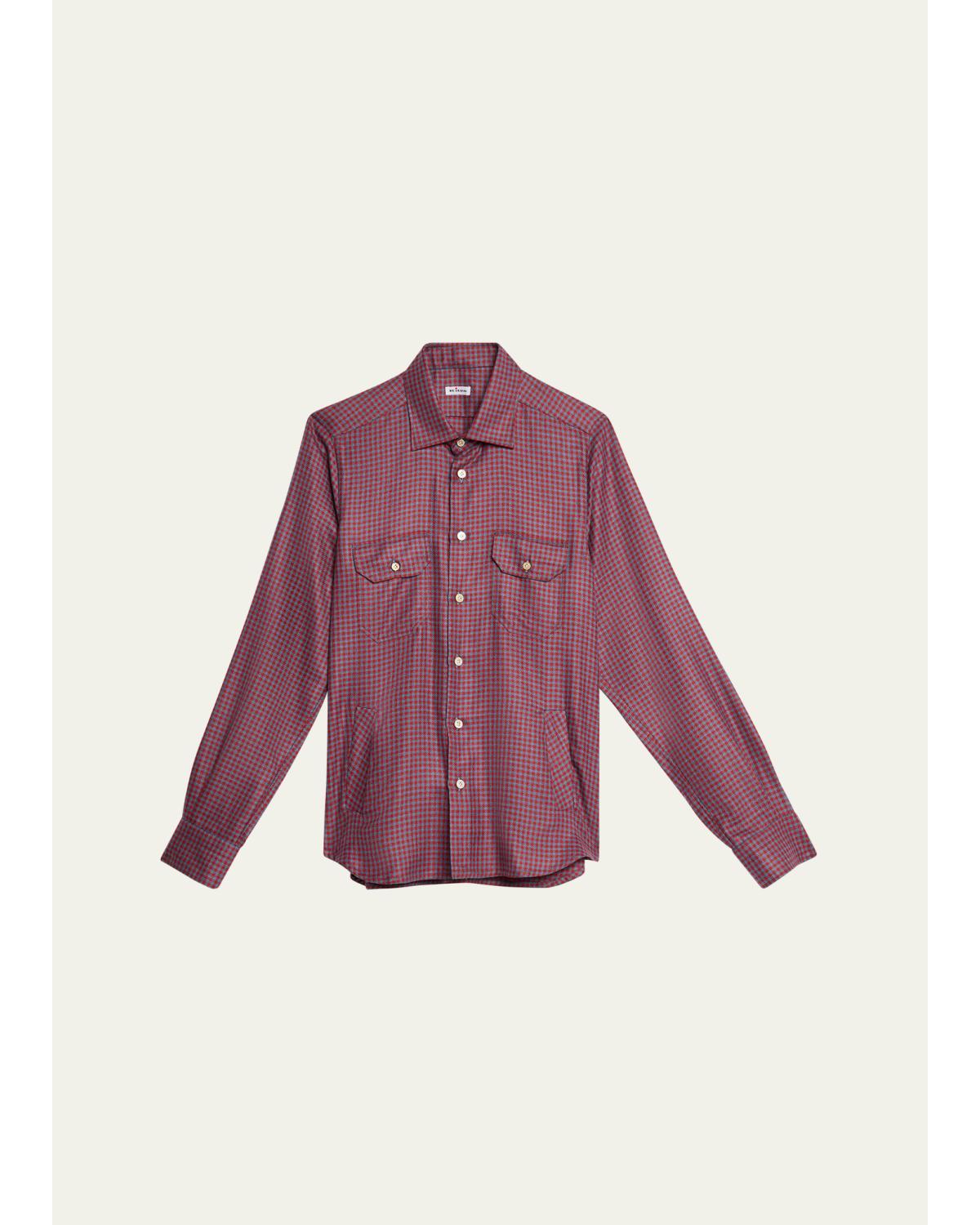 Men'S Cashmere And Silk Small Check Overshirt