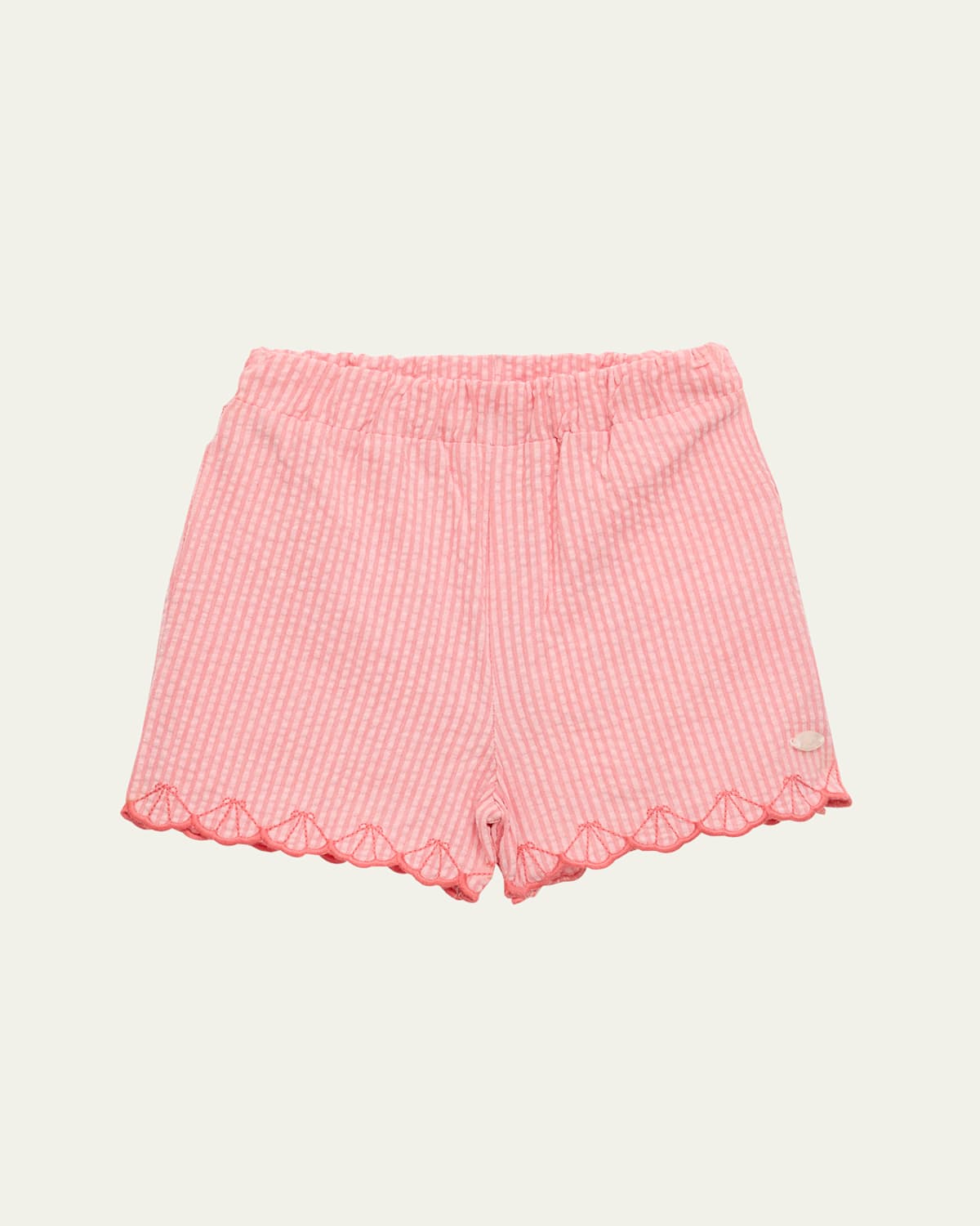 Shop Tartine Et Chocolat Girl's Layette Scalloped Seersucker Shorts In Corail