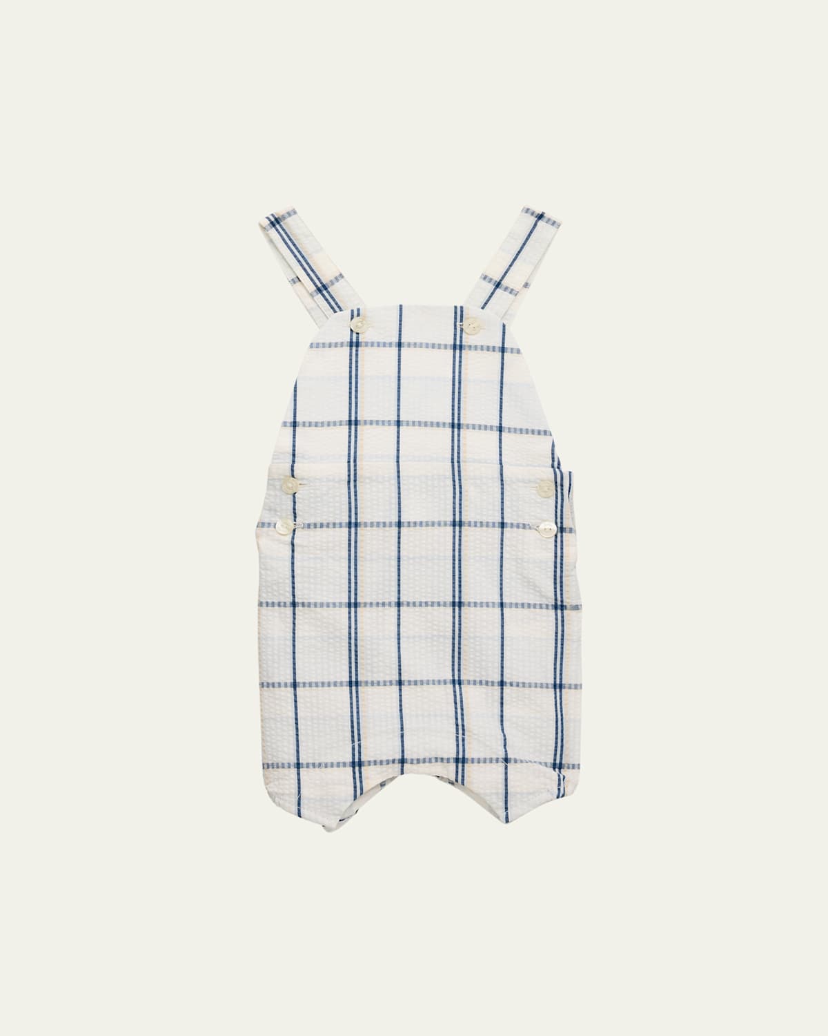 Tartine Et Chocolat Boy's Plaid Seersucker Linen Overalls In Bleu Celeste