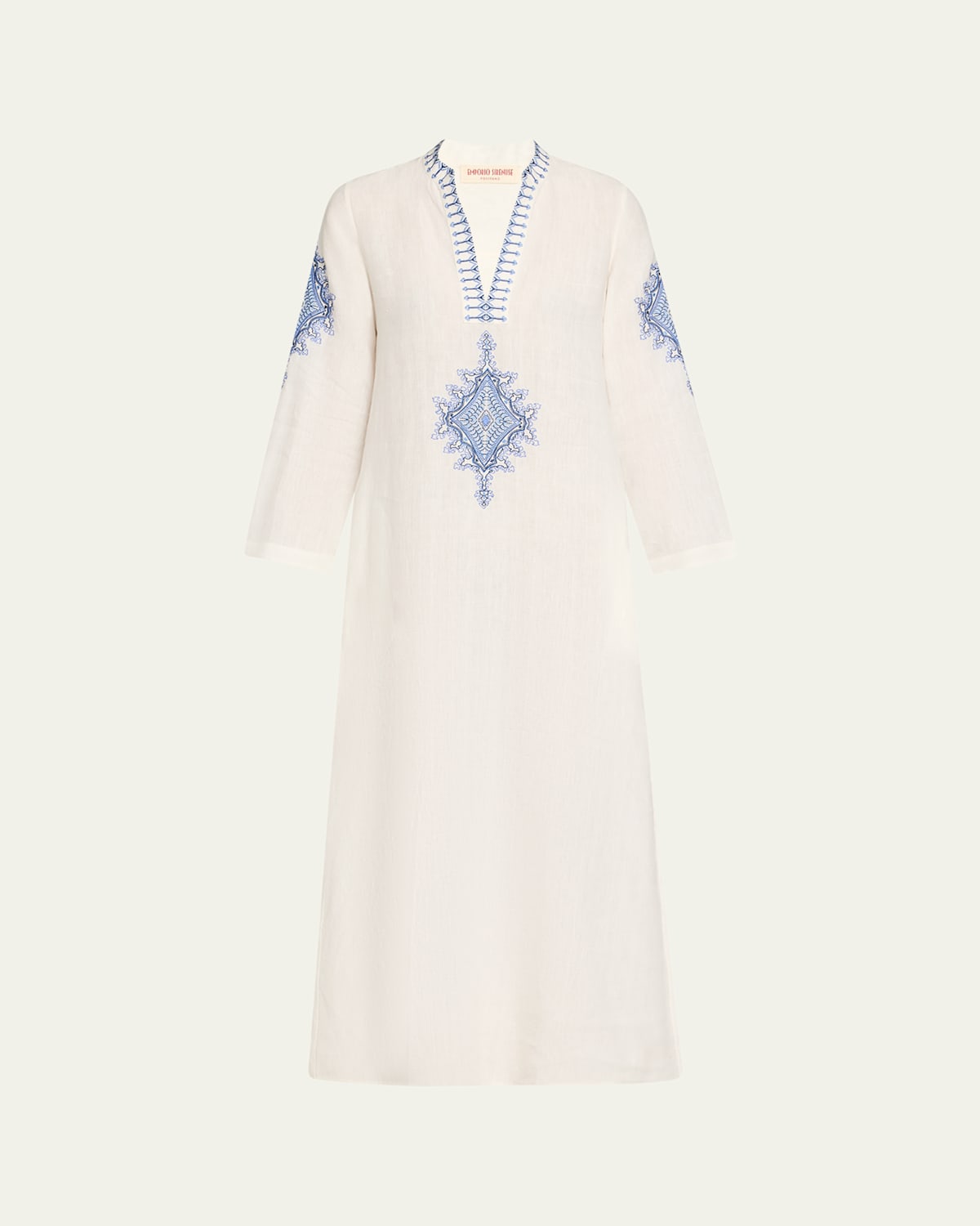 Jenna Astragal Embroidered Linen Midi Dress