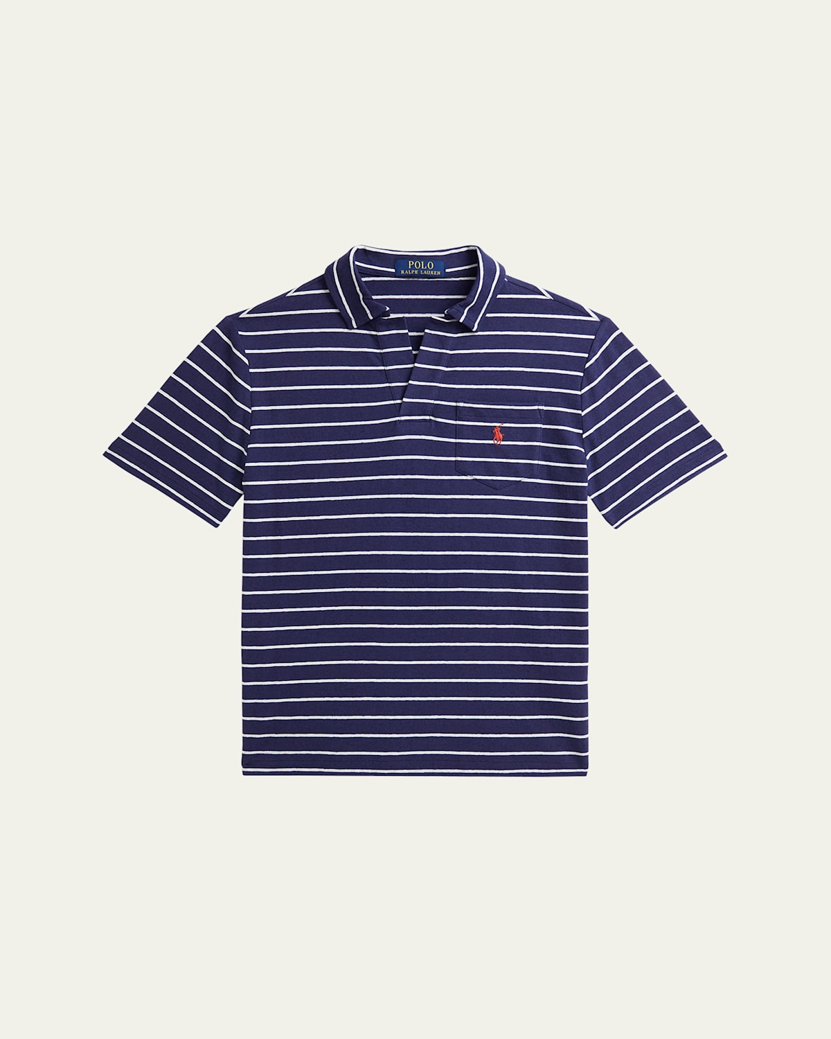 Ralph Lauren Boy's Linen Striped Polo Shirt In Boathouse Navydeckwash White