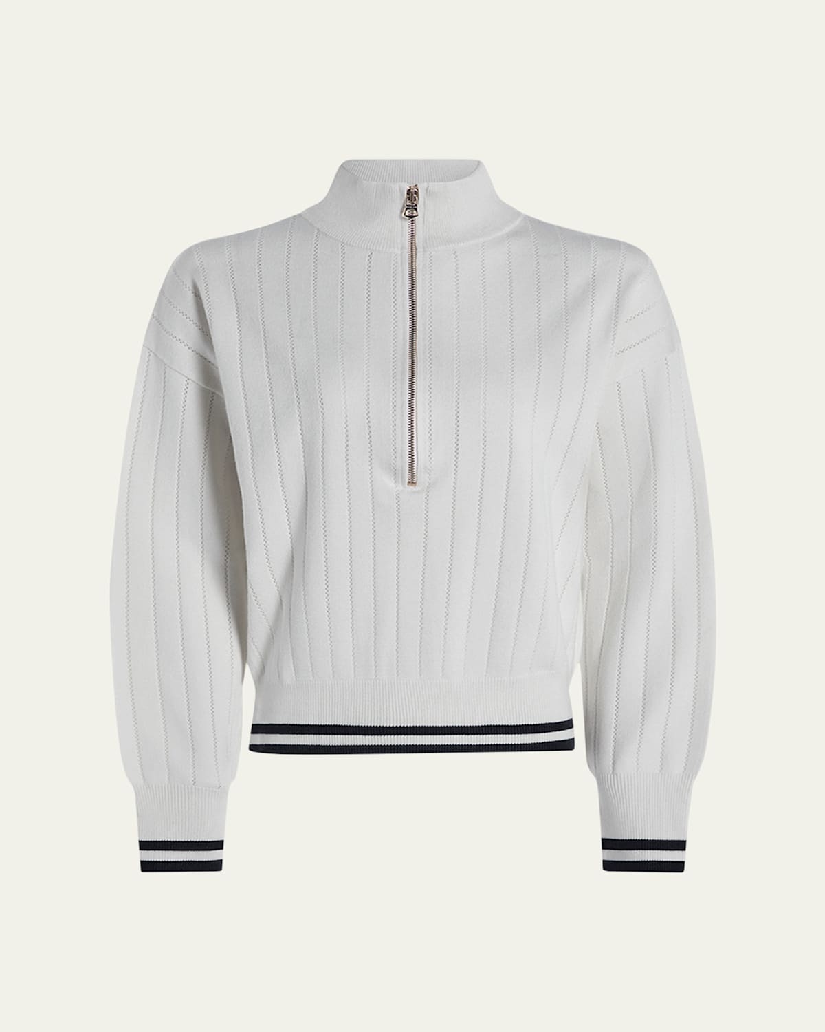 Varley Aliyah Half-zip Knit Pullover In White Blue Nights