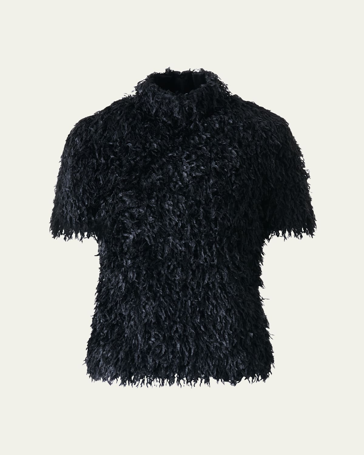 Akris Faux-feather Fringe Short Sleeve Blouse In Black