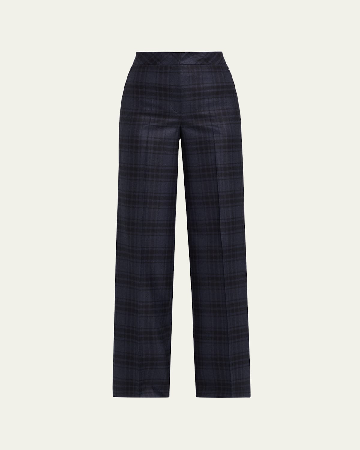 Akris Fior Check Wool Flannel Wide-leg Trousers In Blue