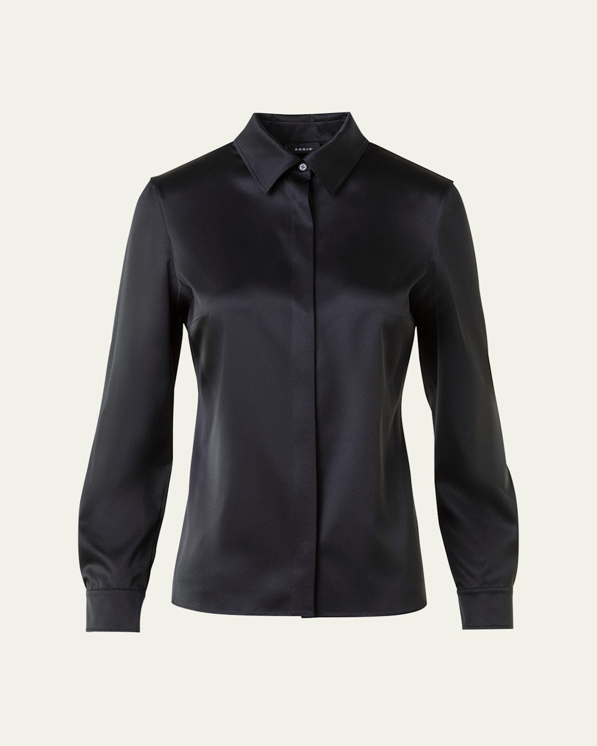 Akris Stretch Silk Satin Button-down Blouse In Black