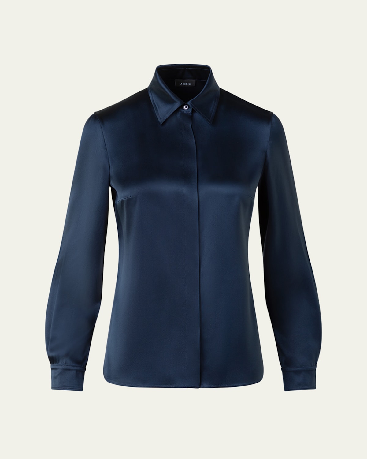 Akris Stretch Silk Satin Button-down Blouse In Blue