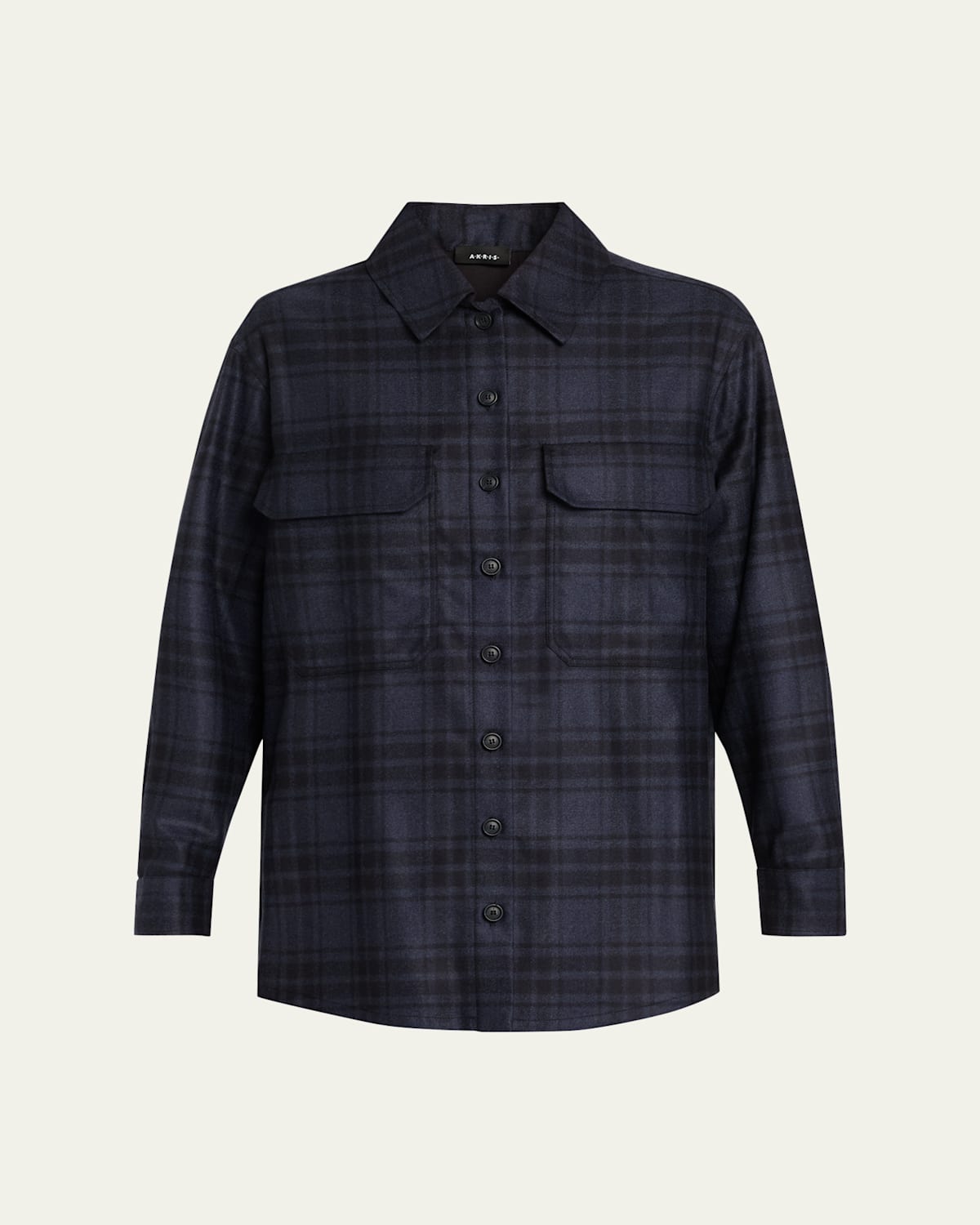 Akris Check Wool Flannel Oversized Shirt Jacket In Denim-black