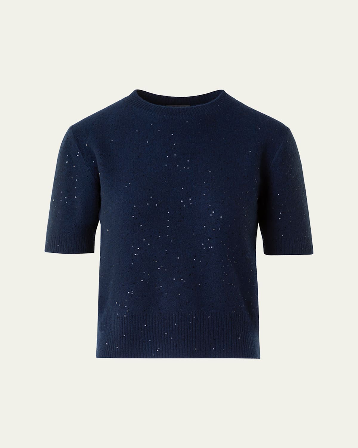 Akris Wool-cashmere Paillette Knit Short-sleeve Sweater In Blue
