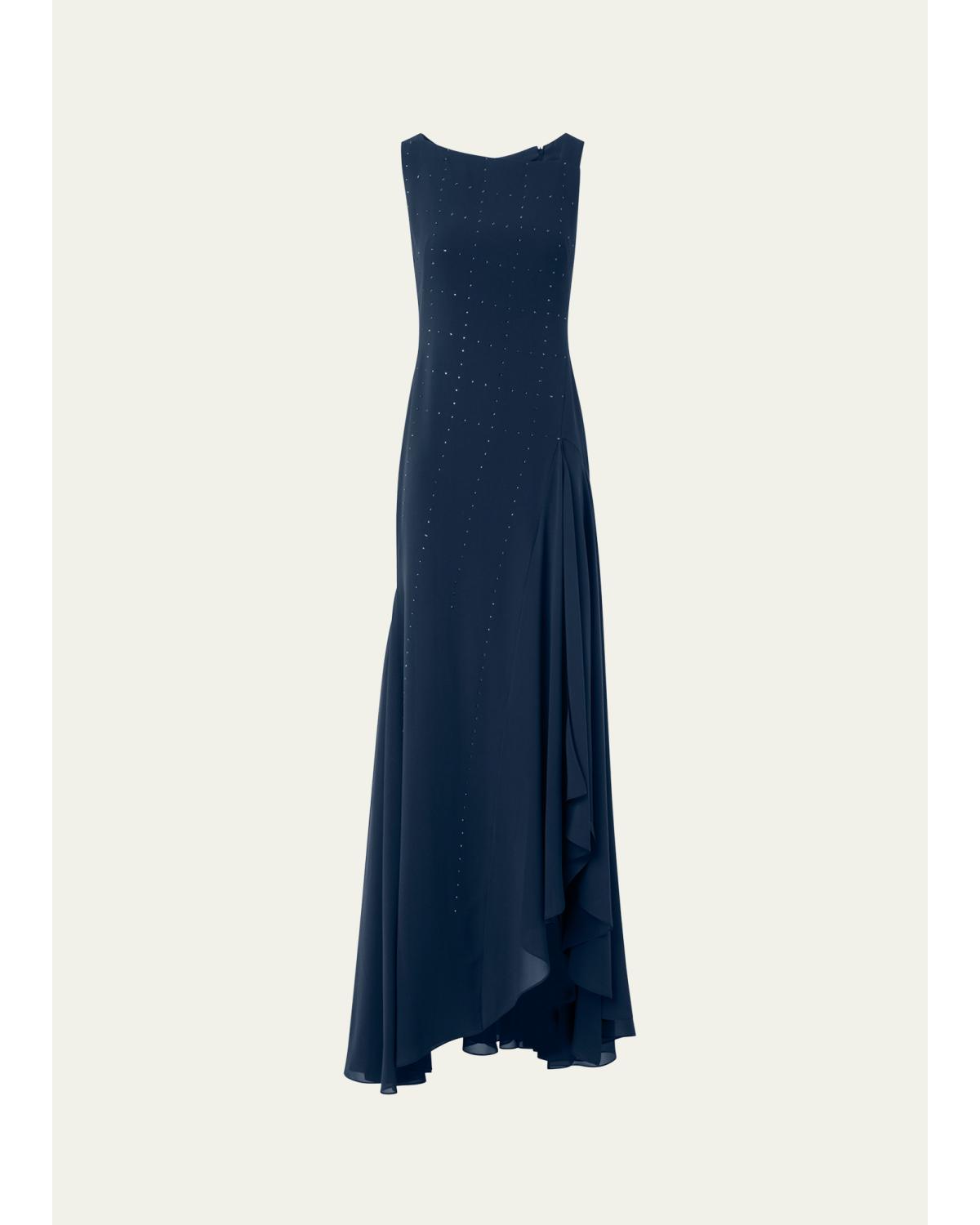 Studded Sleeveless Asymmetric Flared Maxi Dress