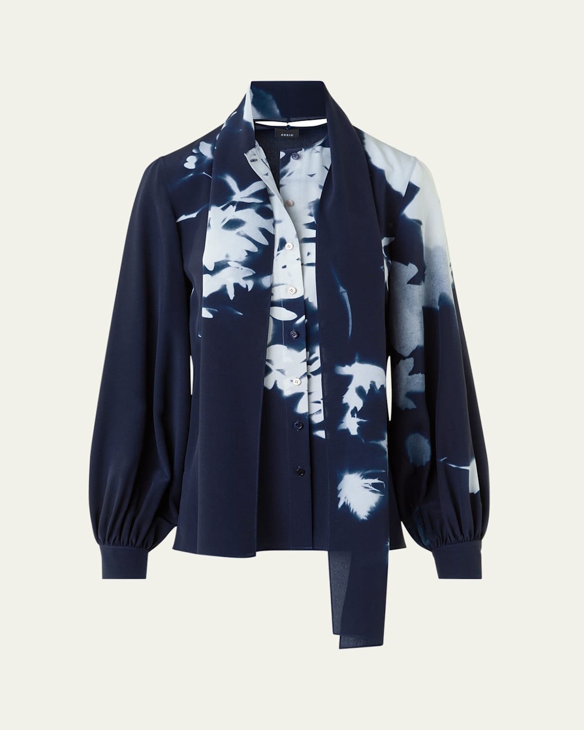 Akris Wildflower-print Silk Crepe Scarf Blouse