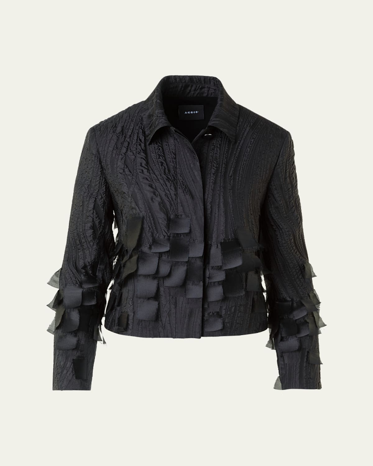 Akris Timo Wave Ribbons Jacquard Short Jacket In Black