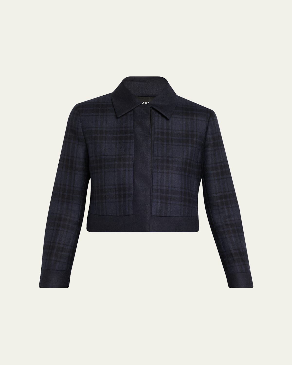 Akris Lewitt Check Wool Double-face Crop Jacket In Denim Black