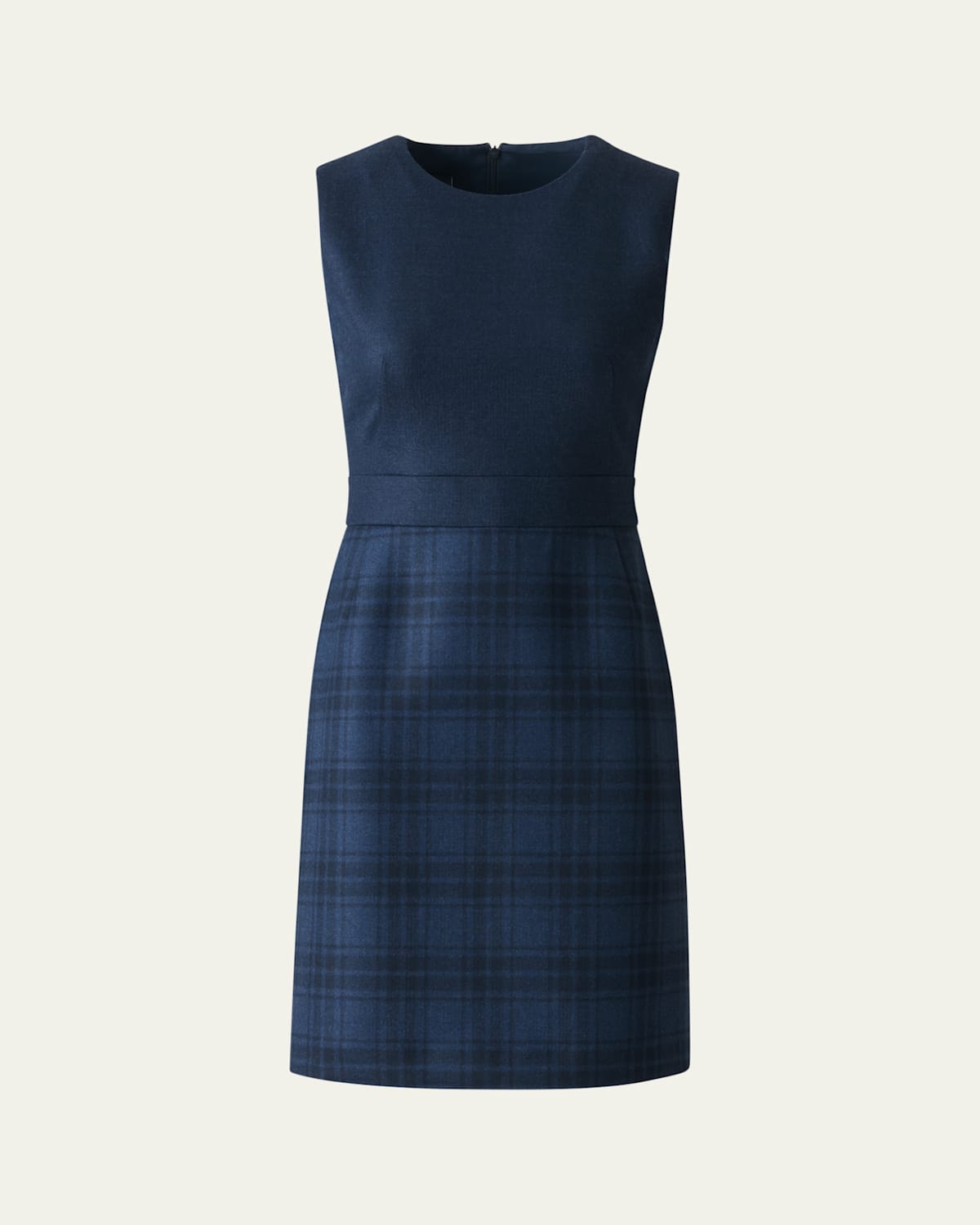 Akris Check Wool Double-face Sleeveless A-line Dress In Blue