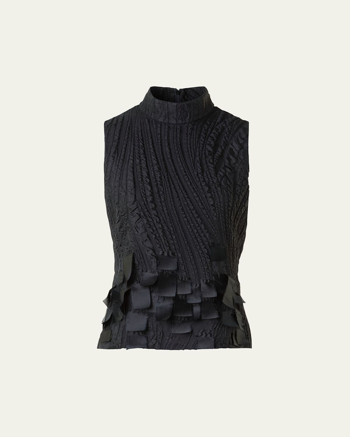 Akris Jacquard Waves And Ribbons Silk-blend Blouse In Black