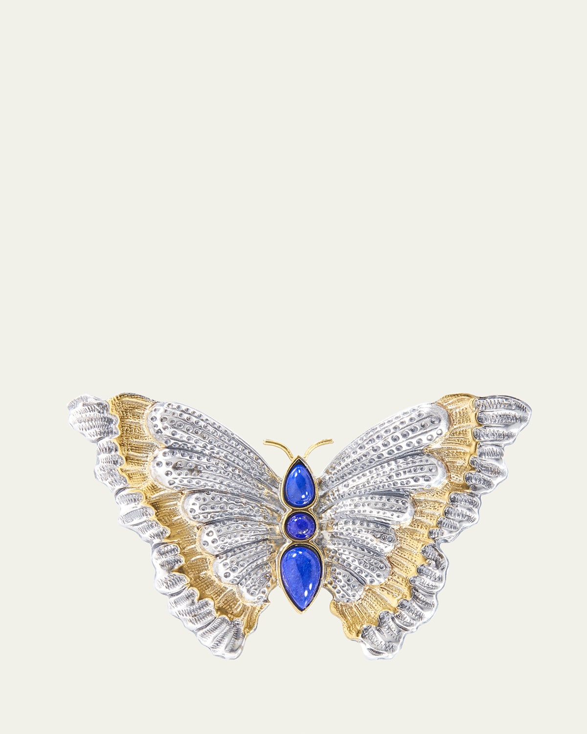 Blossom Butterfly Silver and 18K Yellow Gold Lapis Brooch