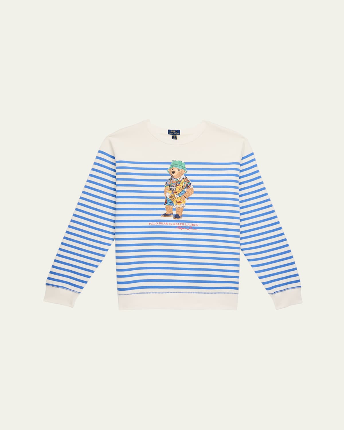 Ralph Lauren Boy's Striped Graphic Sweatshirt In Sp25 Nevisscottsdle Blue Bear