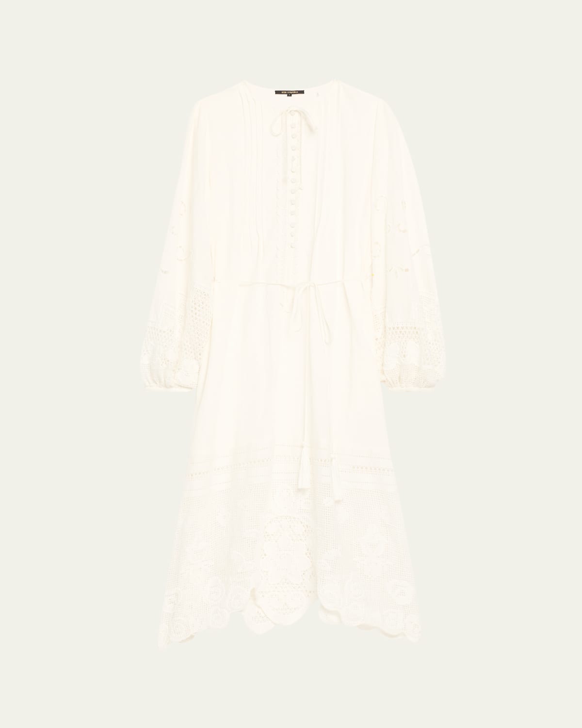 Kobi Halperin Yelle Pintuck Lace-inset Linen Midi Dress