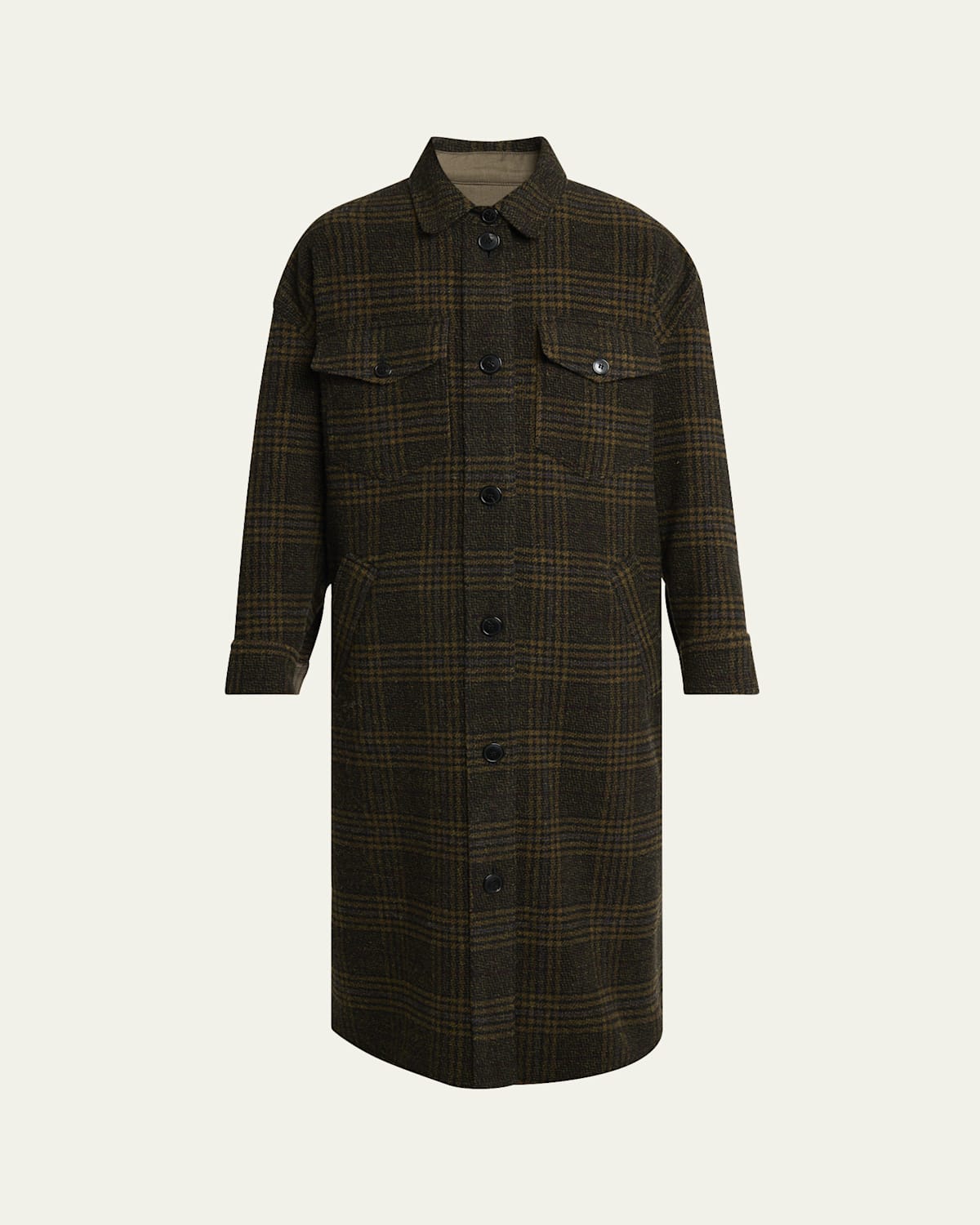 Isabel Marant Étoile Gislene Long Plaid Shirt Jacket In Green