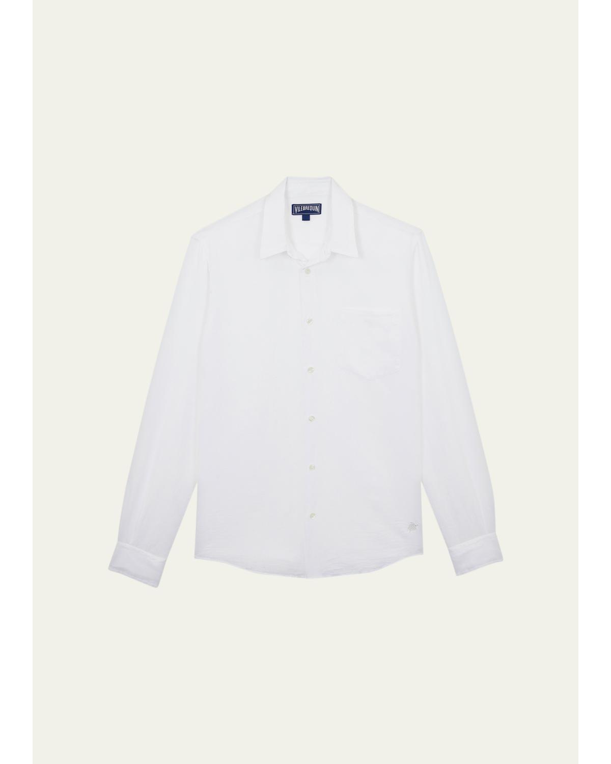 Men'S Cotton-Linen Solid Sport Shirt