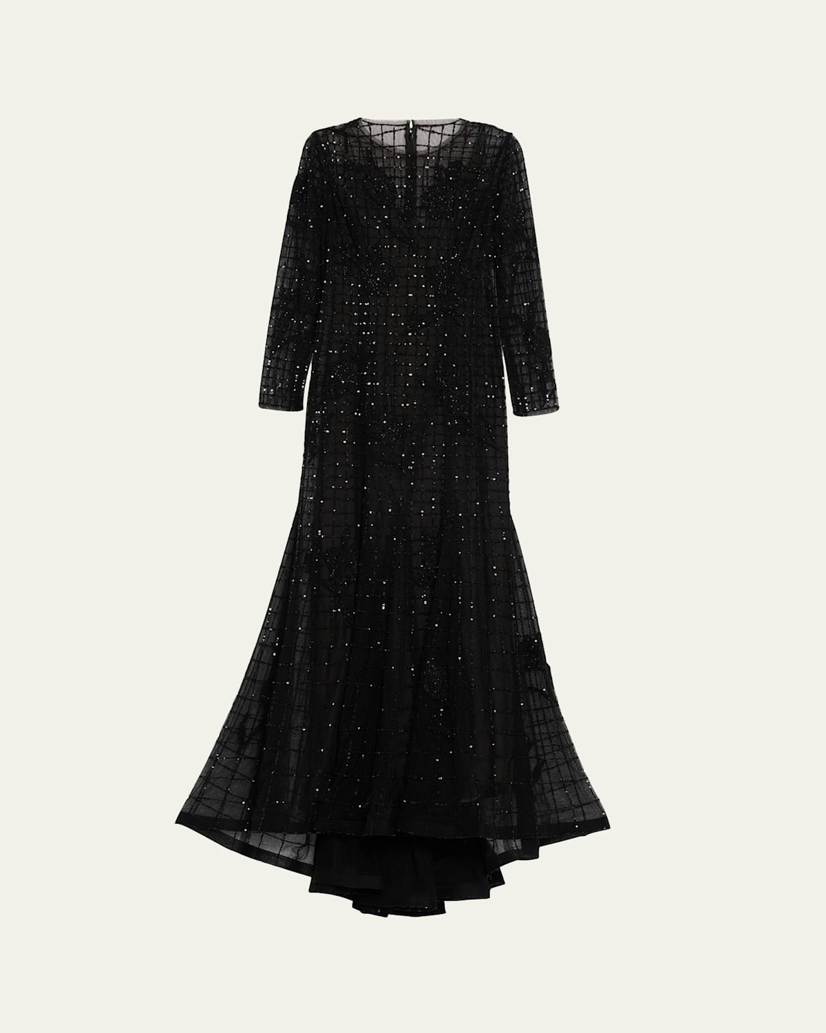 Carolina Herrera Embellished Long-sleeve Trumpet Gown In Black