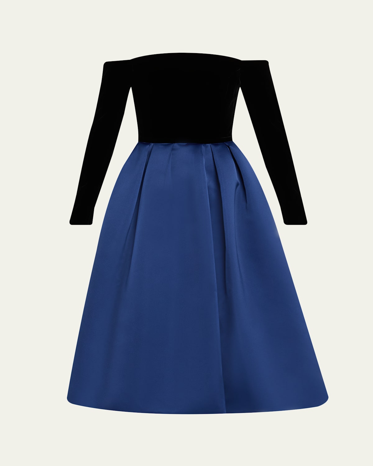 Carolina Herrera Bicolor Off-shoulder Midi Dress In Blue