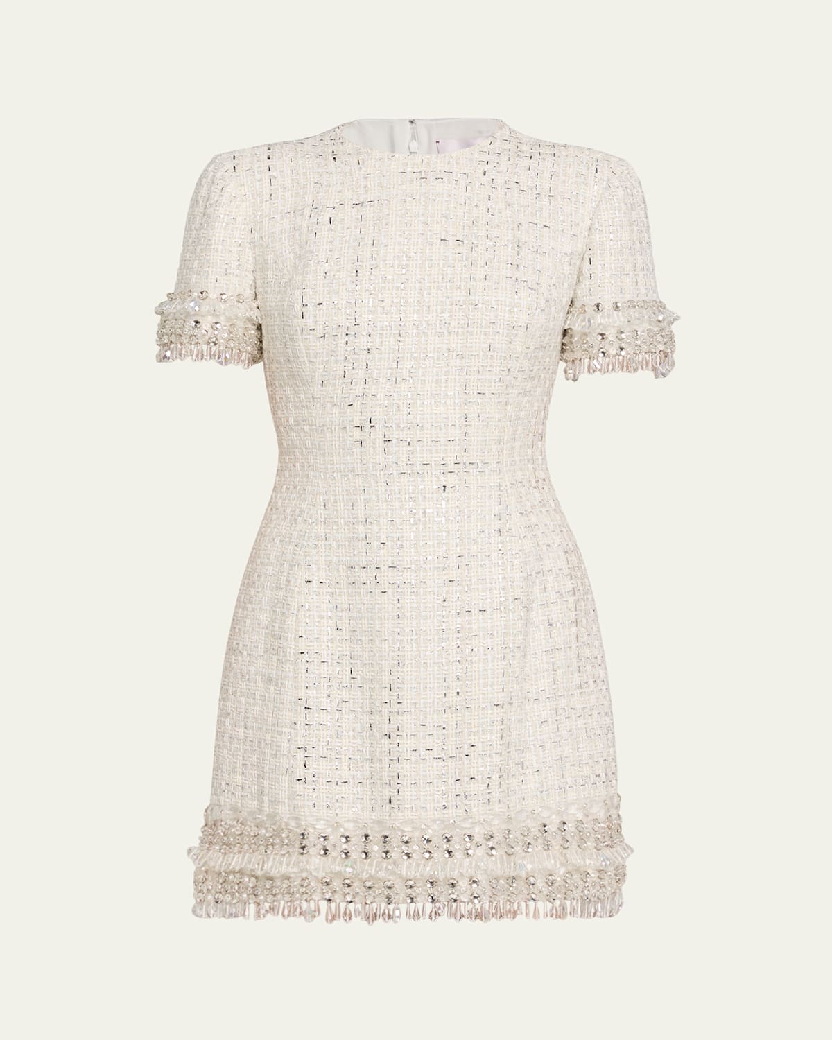 Carolina Herrera Embellished Tweed Mock-neck Mini Dress In White