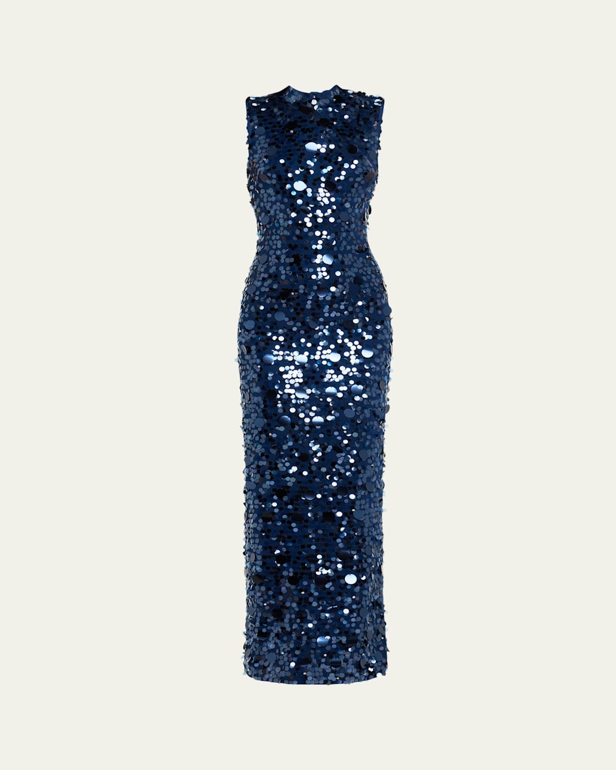 Carolina Herrera Sequined Sleeveless Mock-neck Gown In Blue