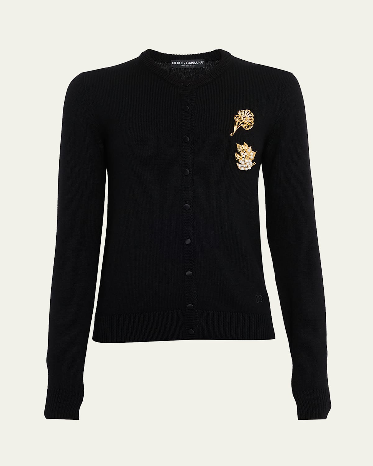 Dolce & Gabbana Brooch Crewneck Cardigan In Black