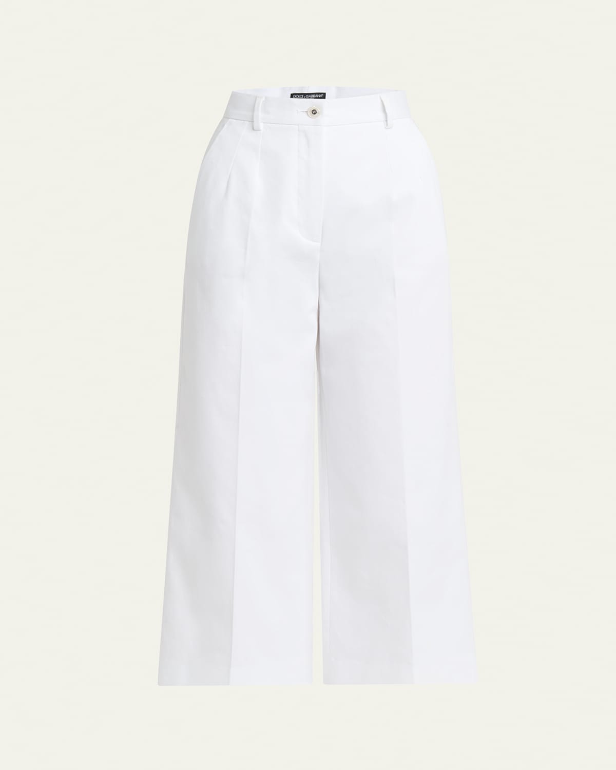Dolce & Gabbana High-rise Cotton Gabardine Wide-leg Crop Pants In White