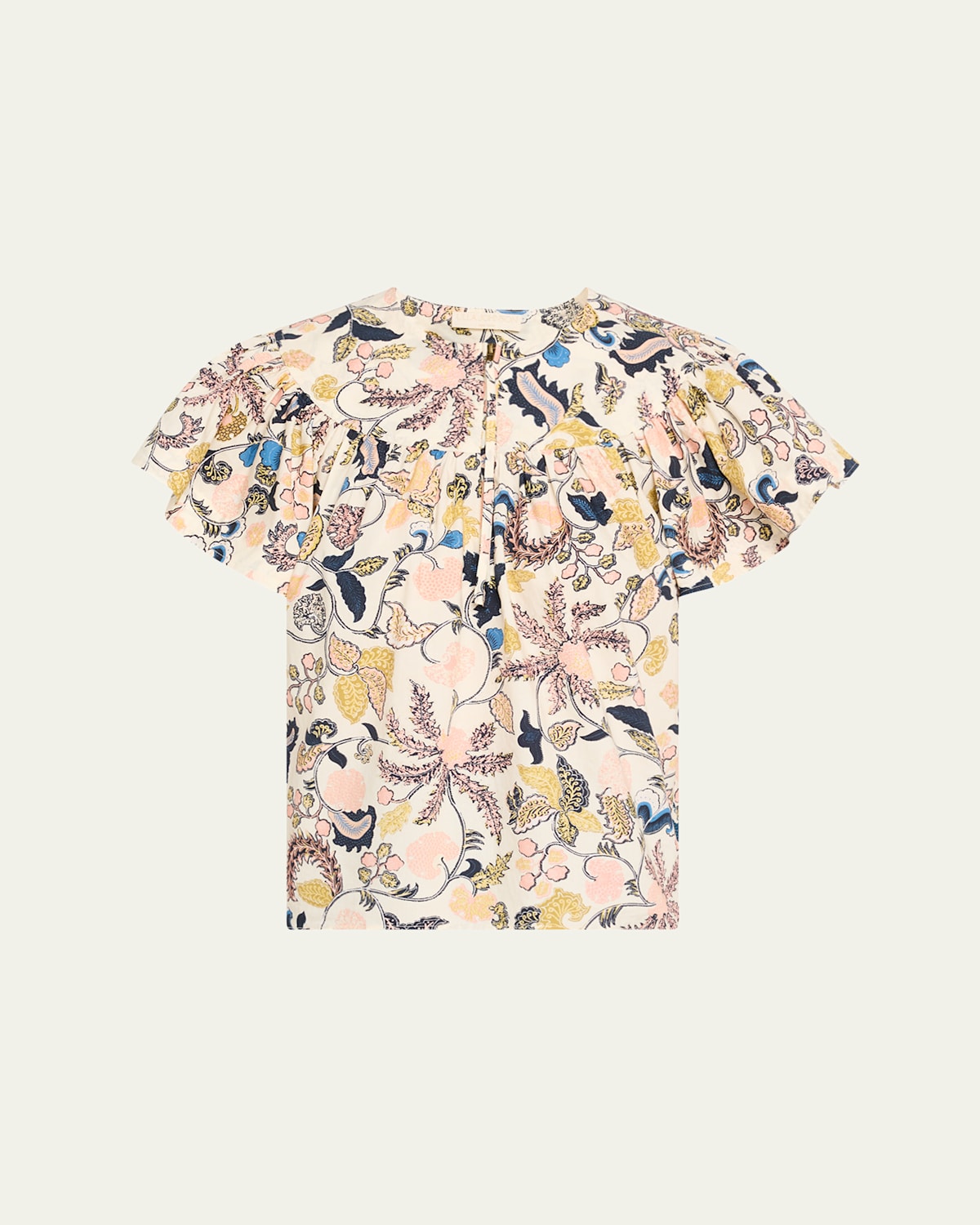 Ulla Johnson Perline Flutter-sleeve Zip Blouse In Multi