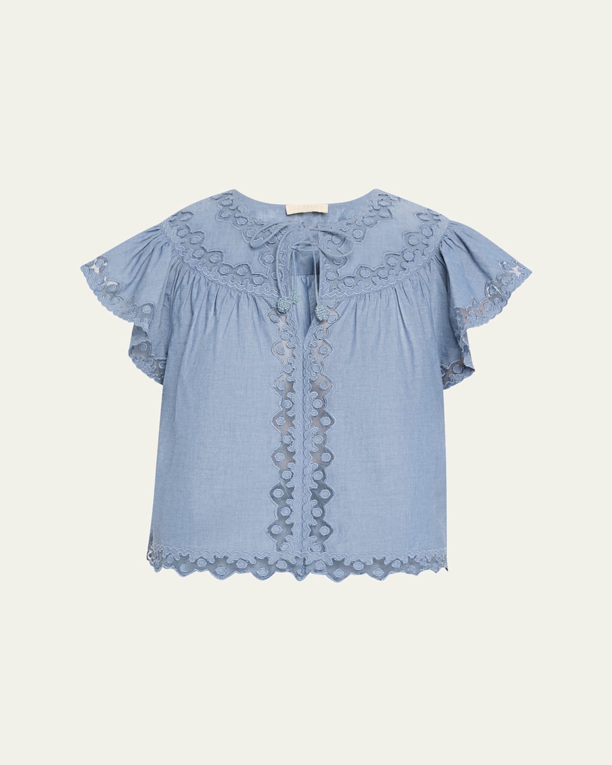 Ulla Johnson Effie Embroidered Flutter-sleeve Top In Blue