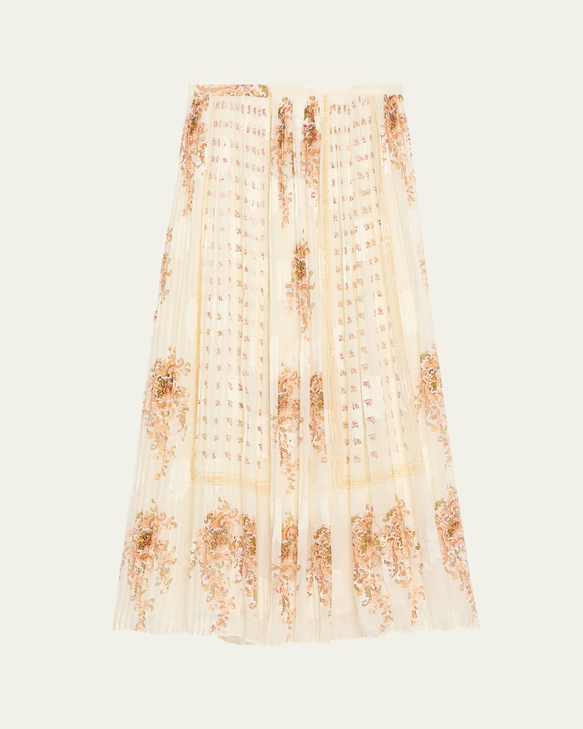 Ulla Johnson Brion Pleated Floral Silk Lace Midi Skirt