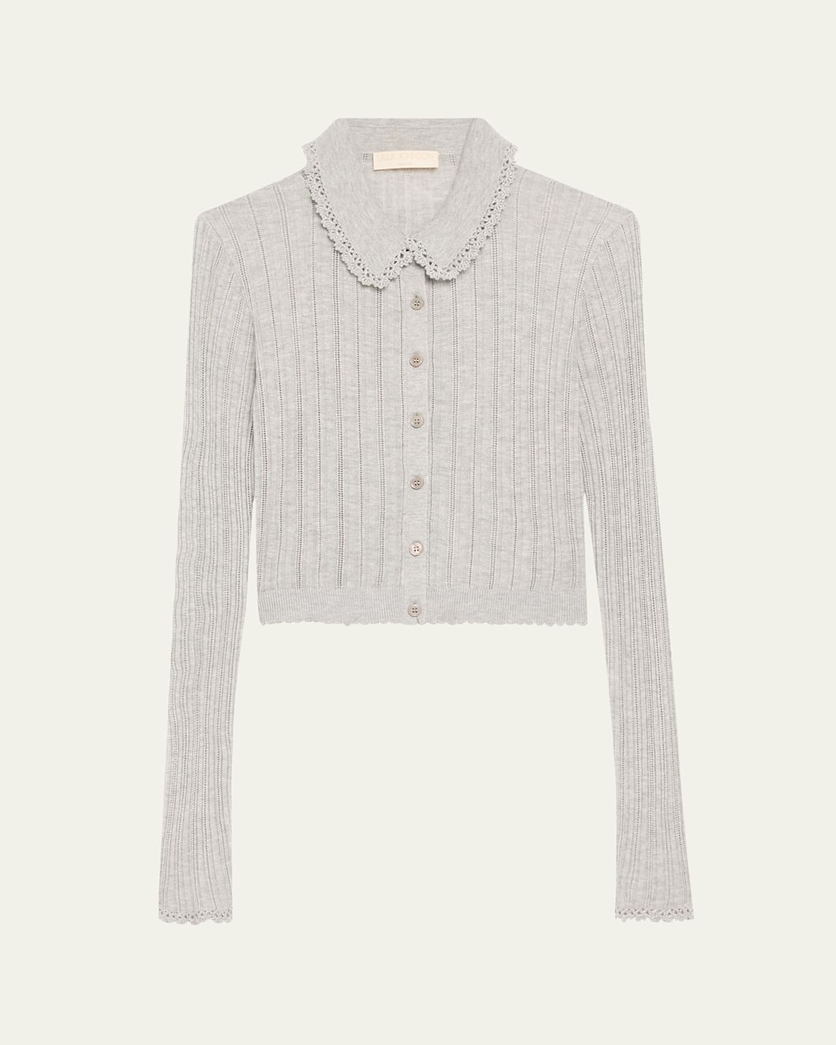 Ulla Johnson Lottie Collared Cropped Pointelle Knit Cardigan In Gray
