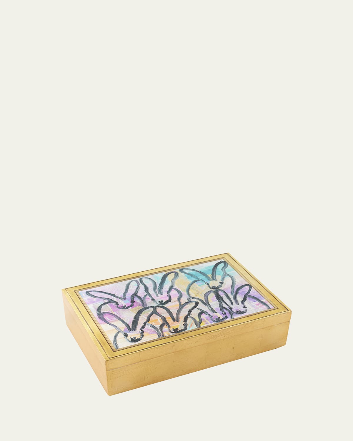 HUNT SLONEM FRAMED BUNNY GOLD LEAF & LACQUER BOX
