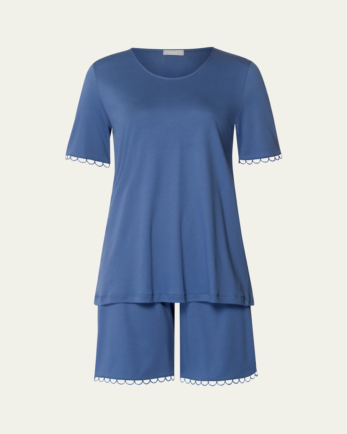 Hanro Anouk Lace-trim Cotton Pajama Set In Slate Blue