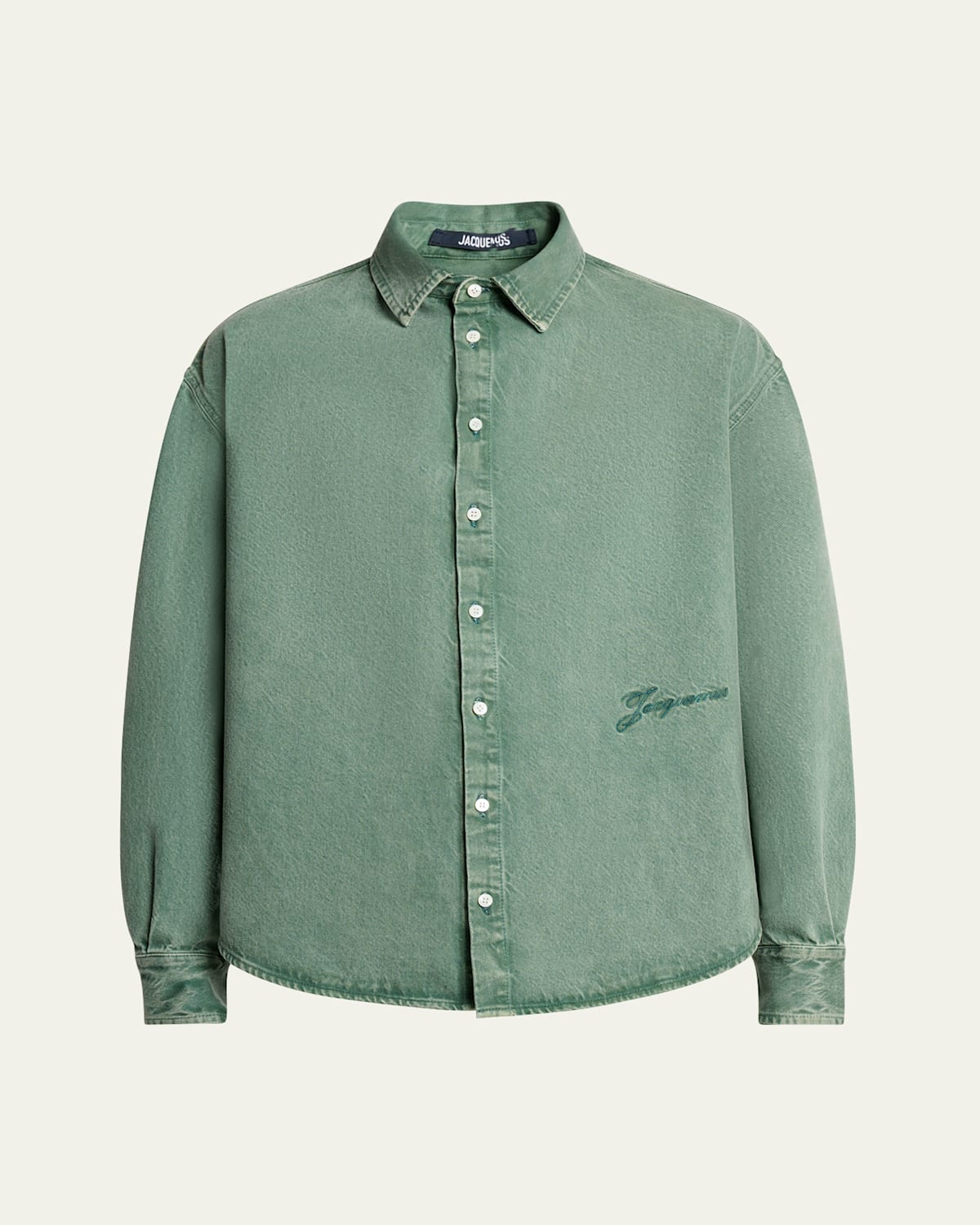 Jacquemus Simon Logo-embroidered Denim Shirt In Green