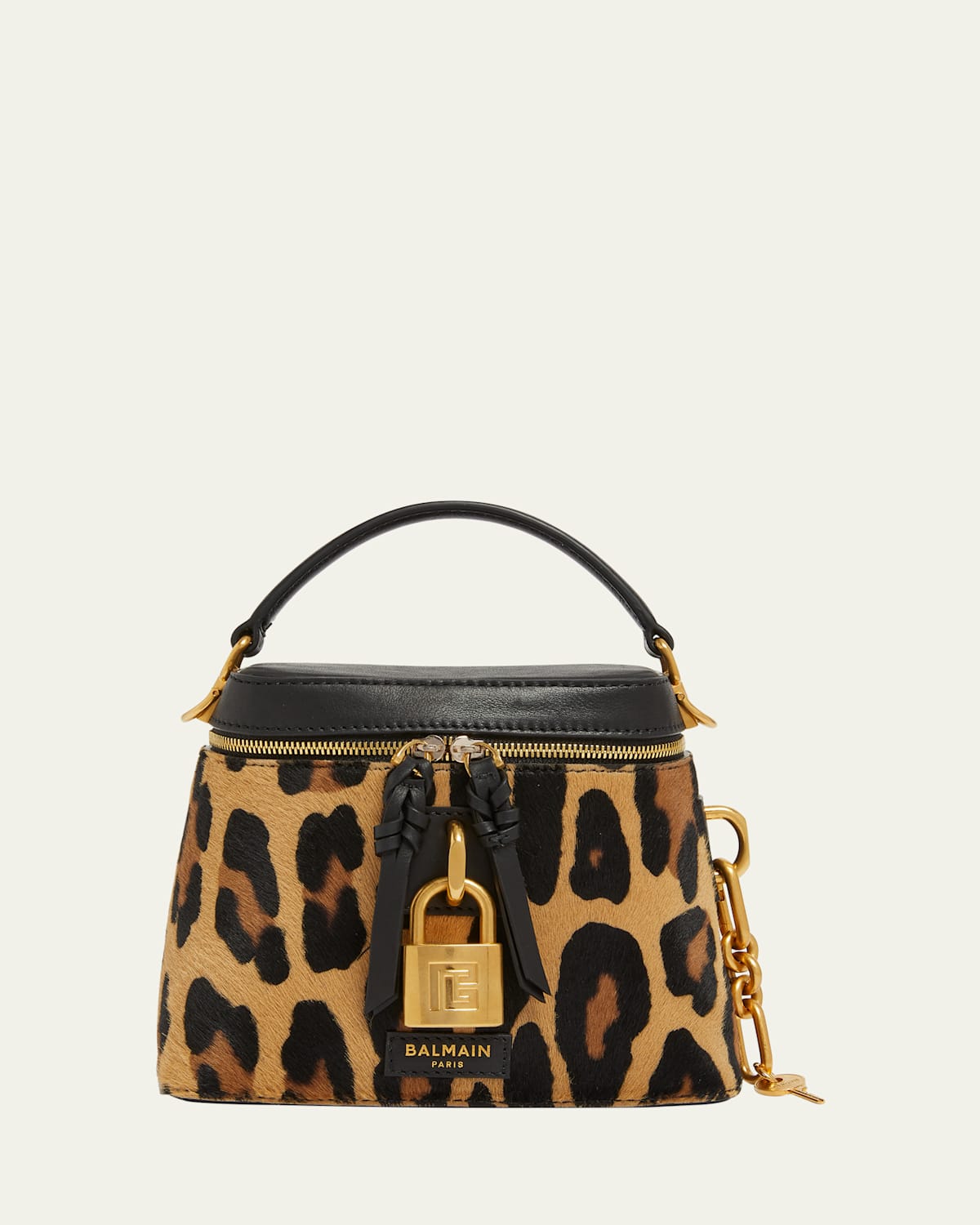 Balmain Pulse Vanity Leopard Top-handle Bag In Calf Hair In Multi