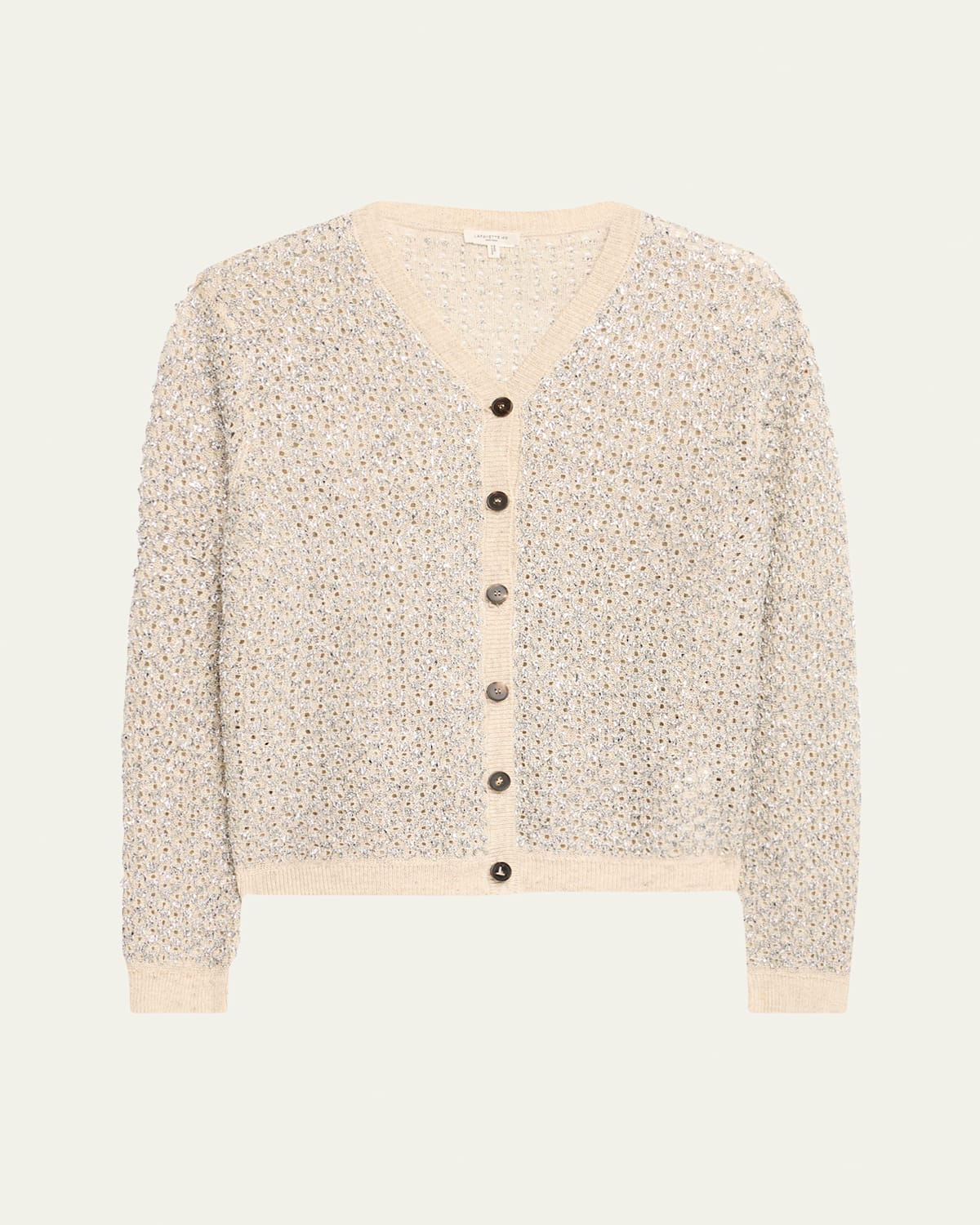 Metallic-Stitch Pointelle Cardigan