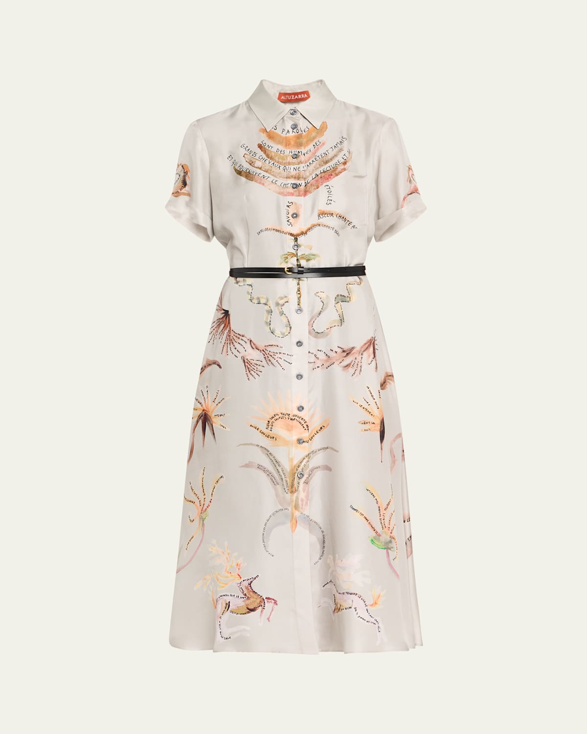 ALTUZARRA KIERA PRINTED SHORT-SLEEVE SILK MIDI SHIRTDRESS 